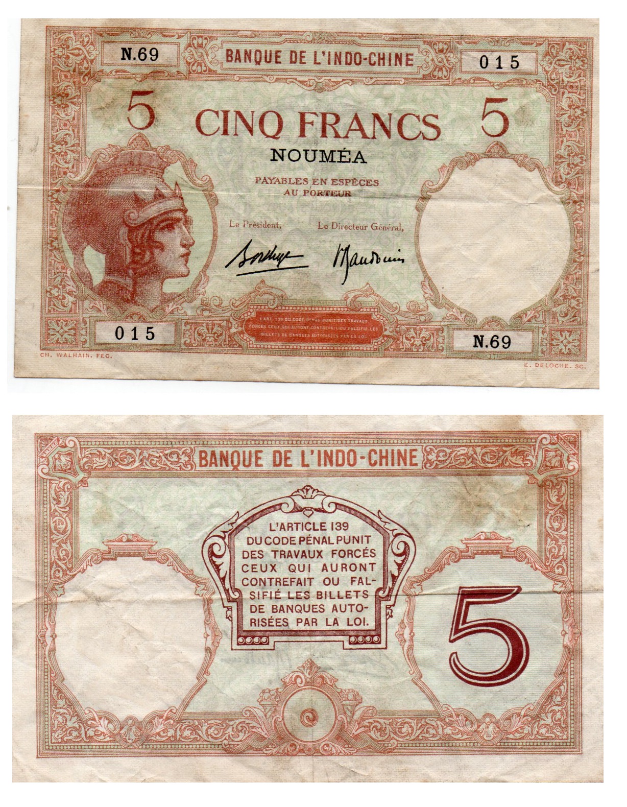 New caledonia #36b(2)/XF   5 Francs